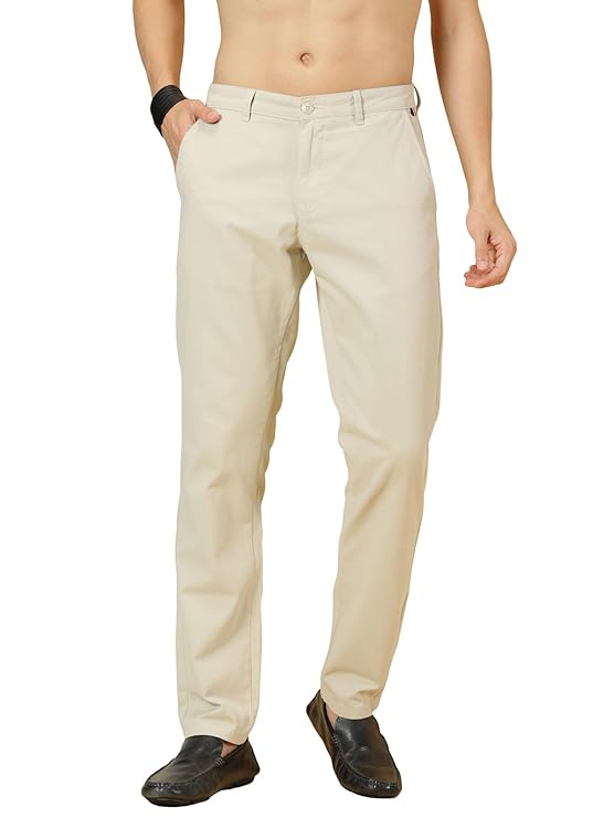 Thomas Scott Men's | Solid | Light Weight | Breathable Fabric | 4 Pockets | Mid Rise | Slim Fit | 100% Cotton | Button Waist | Chino Trouser | Pants